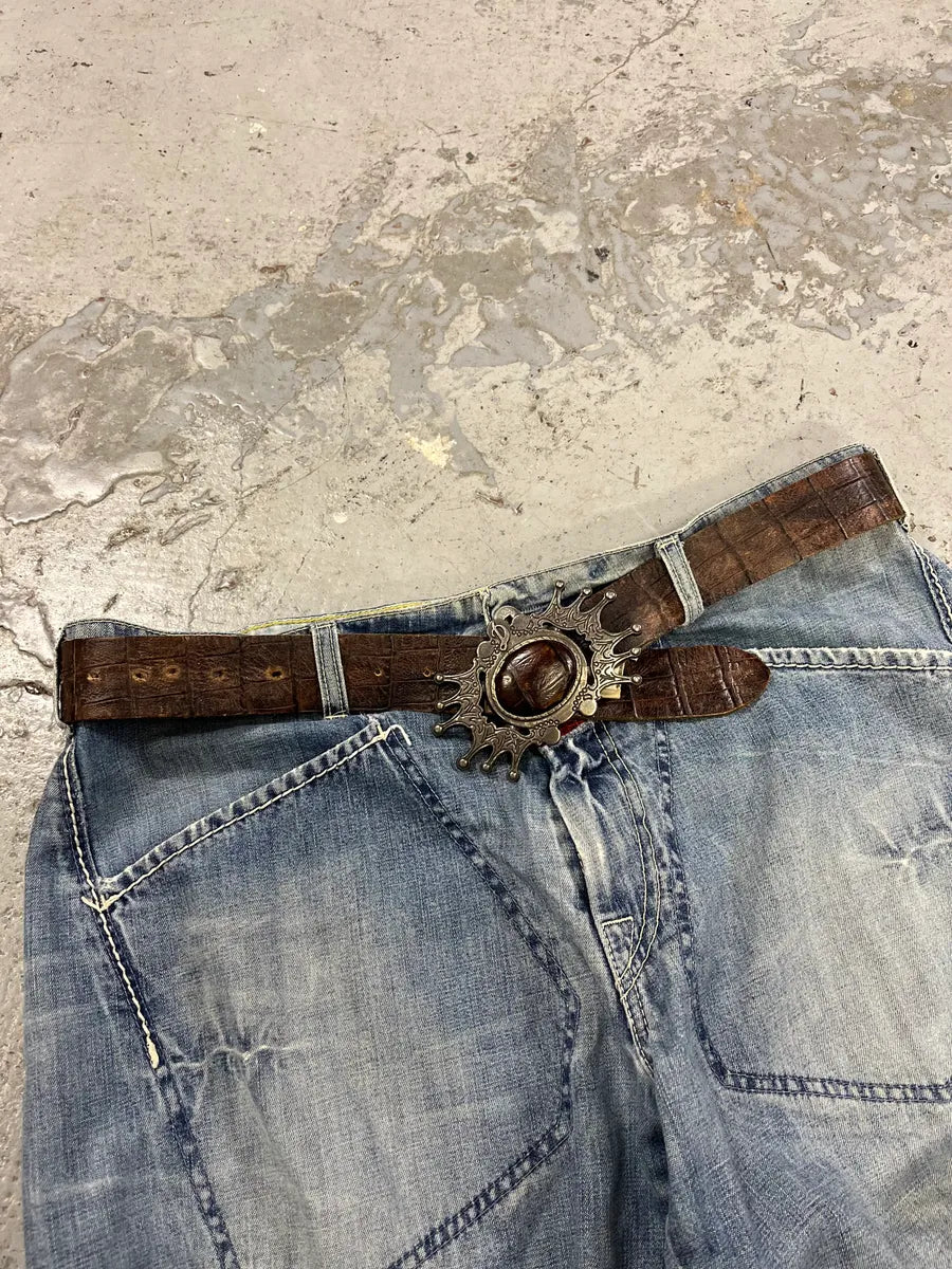 Diesel Brown Crocodile Effect Leather Premium Belt uQoreCg 2
