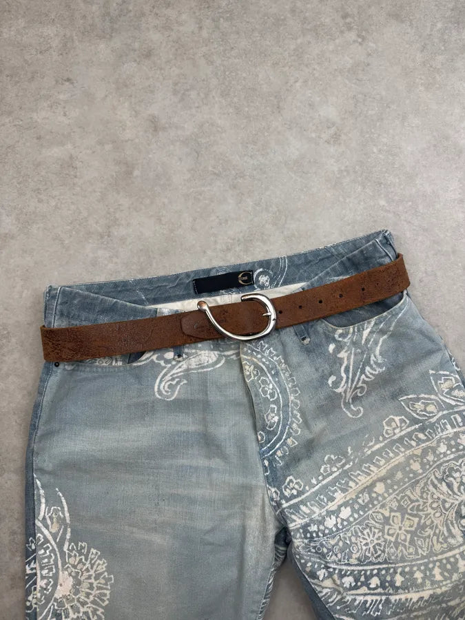 Diesel Brown Eroded Metallic Buckle Belt EGSgQDU 0