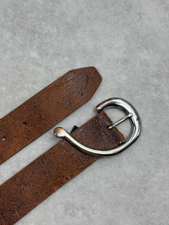Diesel Brown Eroded Metallic Buckle Belt EGSgQDU 3