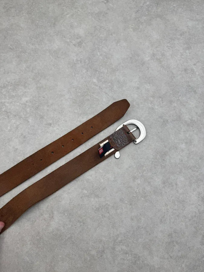 Diesel Brown Eroded Metallic Buckle Belt EGSgQDU 4