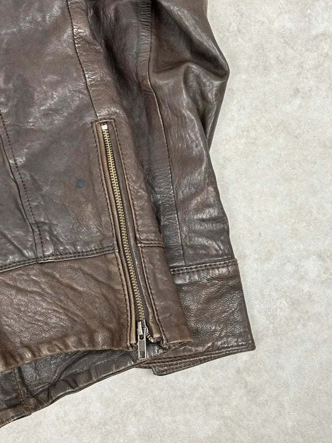 2000s Diesel Brown Avant-Garde Multi-Pocket Leather Jacket cepCNhq 7