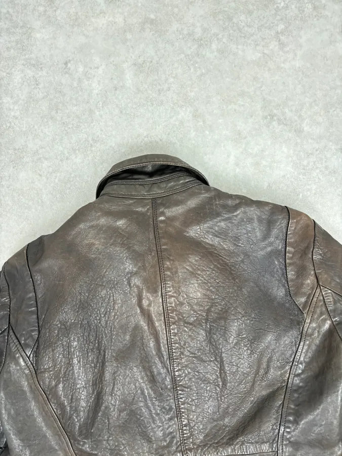 2000s Diesel Brown Avant-Garde Multi-Pocket Leather Jacket cepCNhq 5