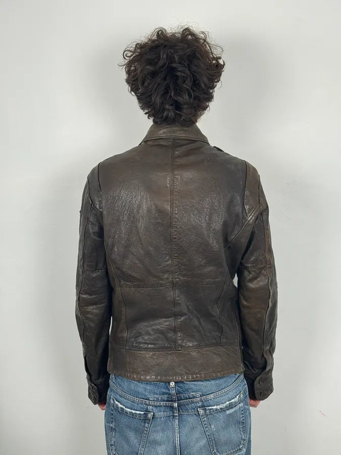 2000s Diesel Brown Avant-Garde Multi-Pocket Leather Jacket cepCNhq 2