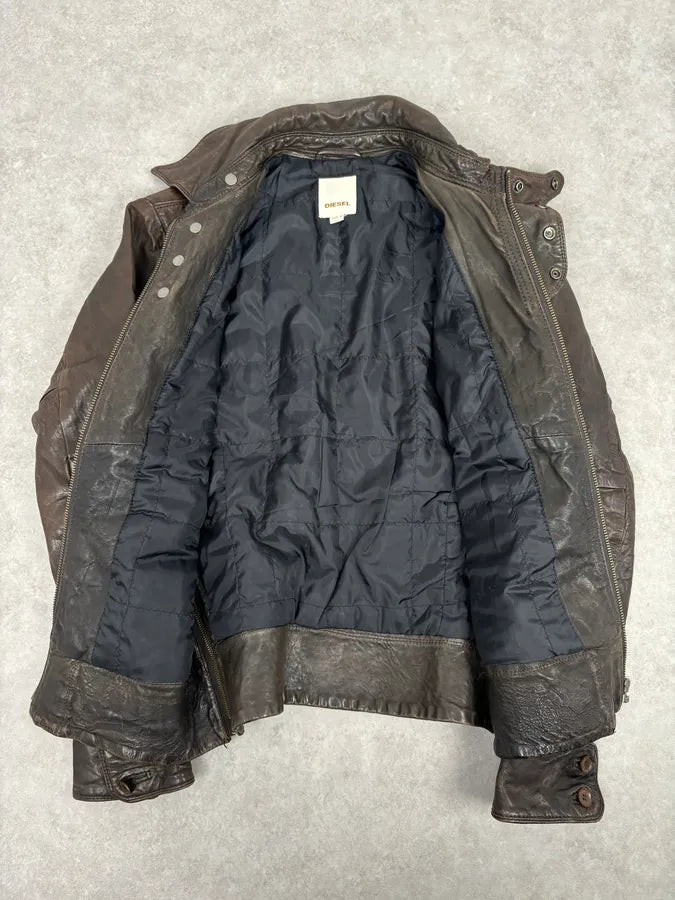2000s Diesel Brown Avant-Garde Multi-Pocket Leather Jacket cepCNhq 6