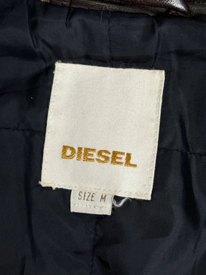 2000s Diesel Brown Avant-Garde Multi-Pocket Leather Jacket cepCNhq 9