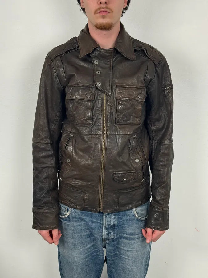 2000s Diesel Brown Avant-Garde Multi-Pocket Leather Jacket cepCNhq 1