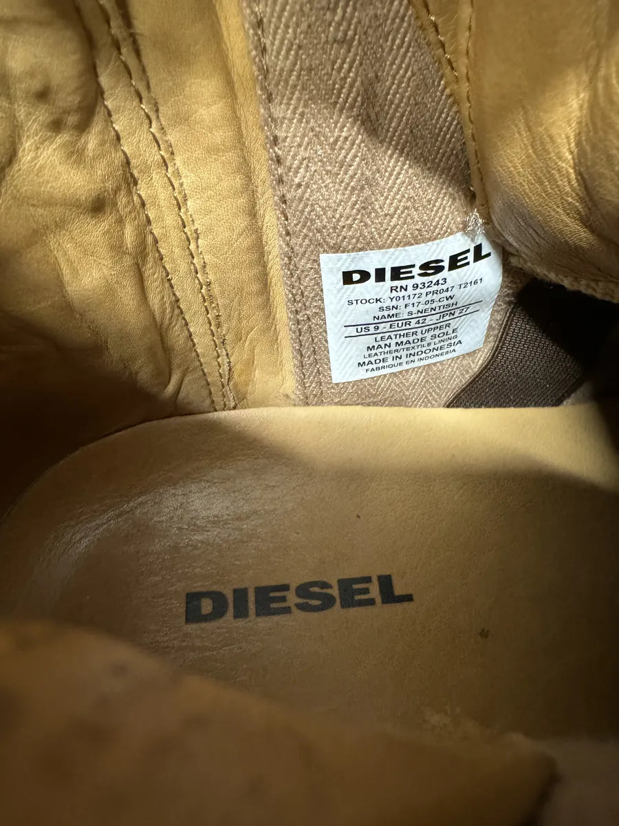 Diesel Brown Nentish Zip Round High Leather Gum Shoes Yggvhjq 11