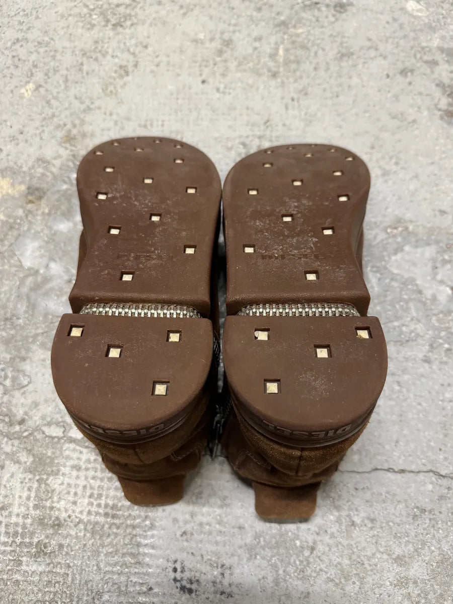 Diesel Brown Nentish Zip Round High Leather Gum Shoes Yggvhjq 4