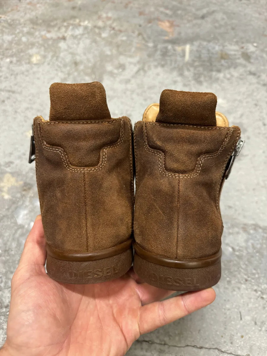 Diesel Brown Nentish Zip Round High Leather Gum Shoes Yggvhjq 7