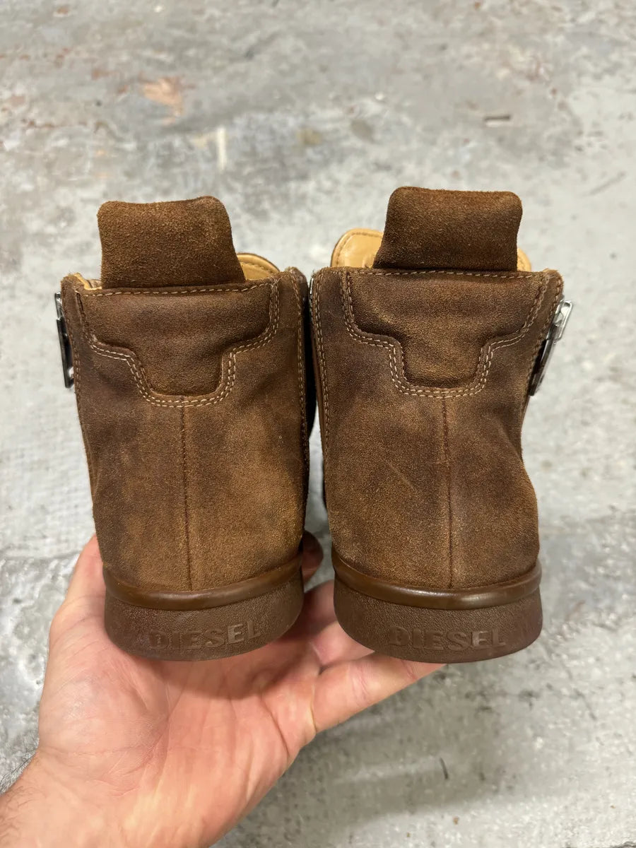 Diesel Brown Nentish Zip Round High Leather Gum Shoes Yggvhjq 9