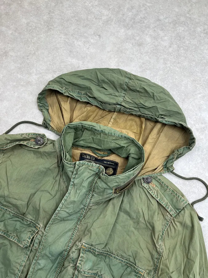 Diesel Cargo Retractable Hood Military Green Jacket oflPjbl 5