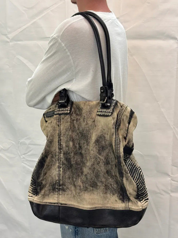 Diesel Cream Denim Studded Shoulder Bag ElBoBvQ 1