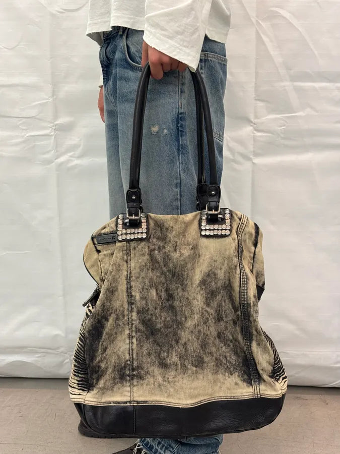 Diesel Cream Denim Studded Shoulder Bag ElBoBvQ 2