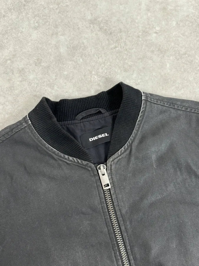 Diesel Dark Grey Waxed Bomber Jacket qJnGUNU 4