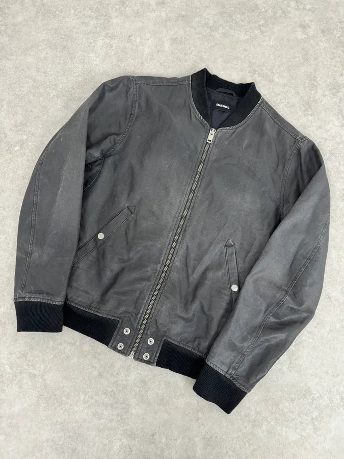 Diesel Dark Grey Waxed Bomber Jacket qJnGUNU 3