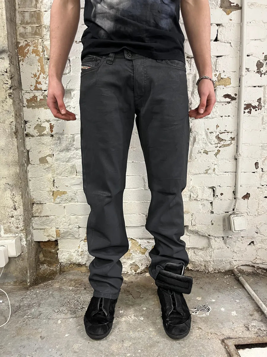 Diesel Dark Grey Waxed Denim Jeans OJWApNT 1