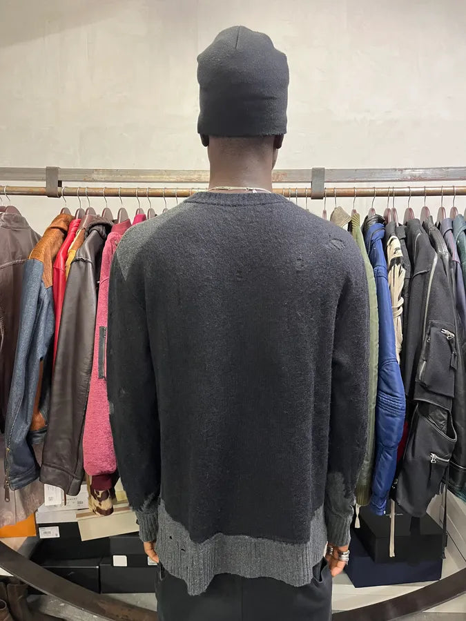 Diesel Destroyed Grey & Black Distressed Knit Sweater zbJqyGJ 2