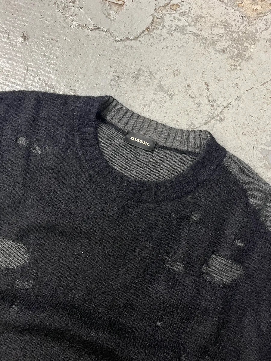 Diesel Destroyed Grey & Black Distressed Knit Sweater zbJqyGJ 4