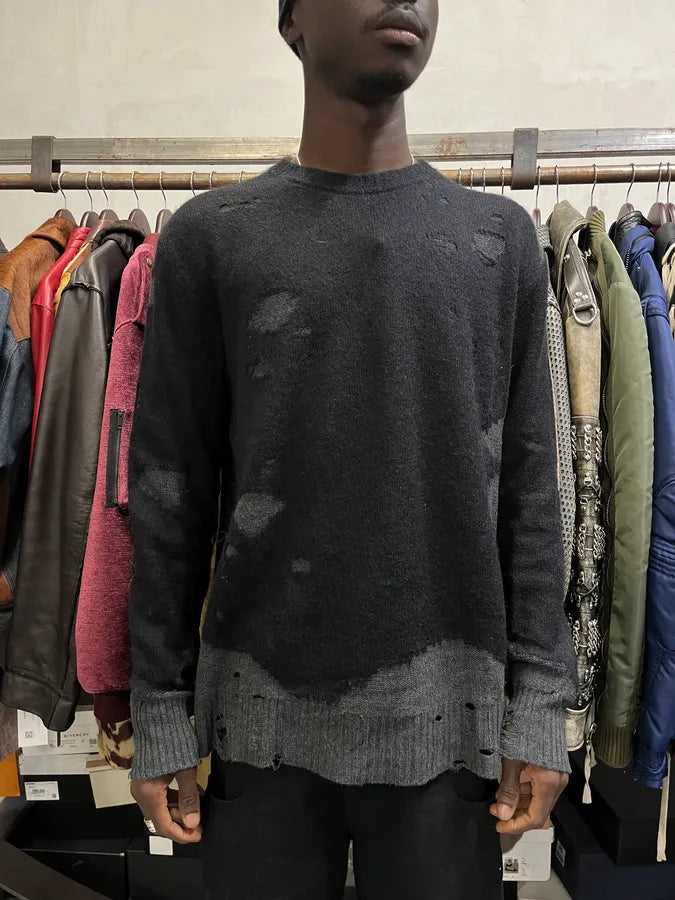 Diesel Destroyed Grey & Black Distressed Knit Sweater – Dolce Vita Hub
