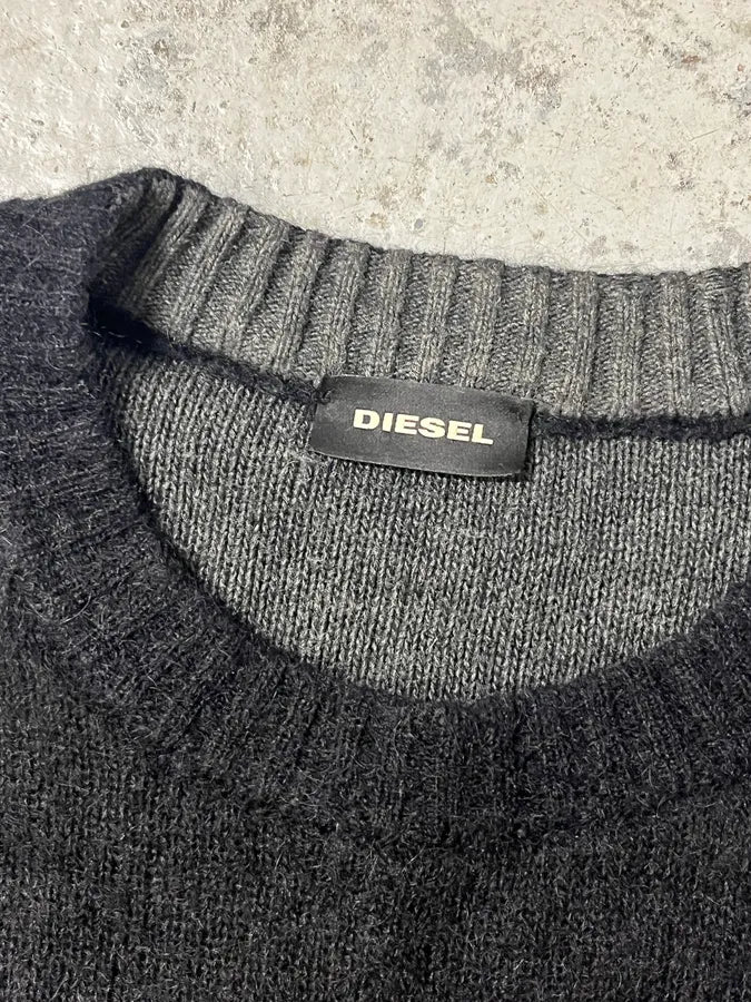 Diesel Destroyed Grey & Black Distressed Knit Sweater zbJqyGJ 6