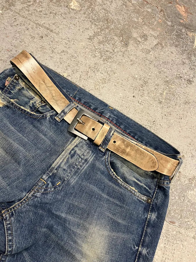 Diesel Dirty Beige Leather Belt (OS) XqFLoHd 0
