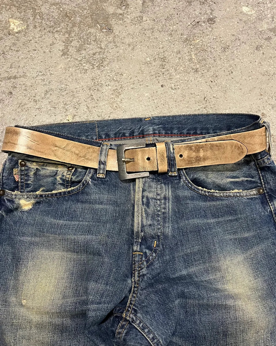 Diesel Dirty Beige Leather Belt (OS) XqFLoHd 2