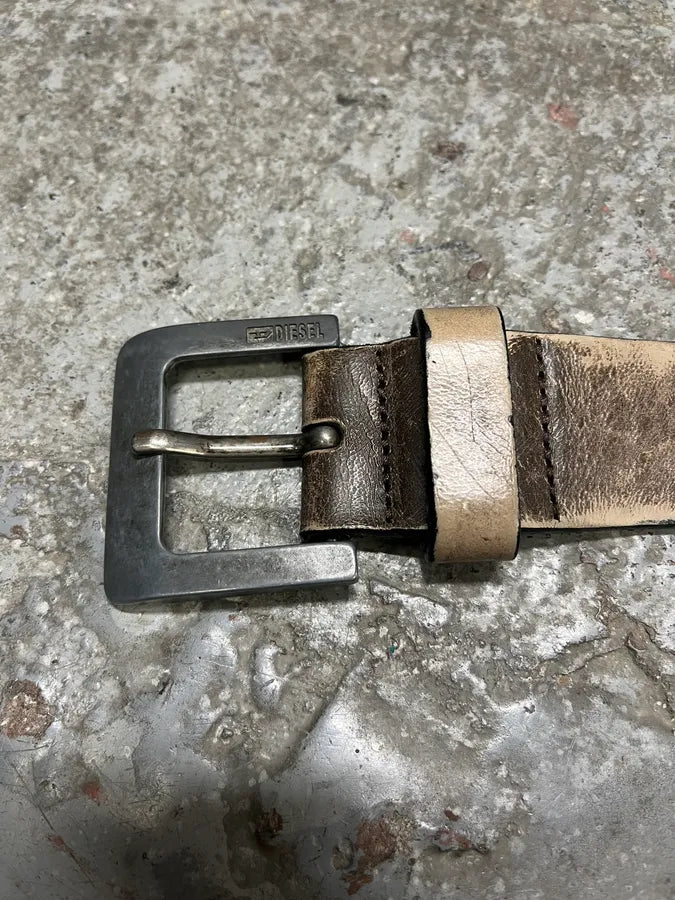 Diesel Dirty Beige Leather Belt (OS) XqFLoHd 4