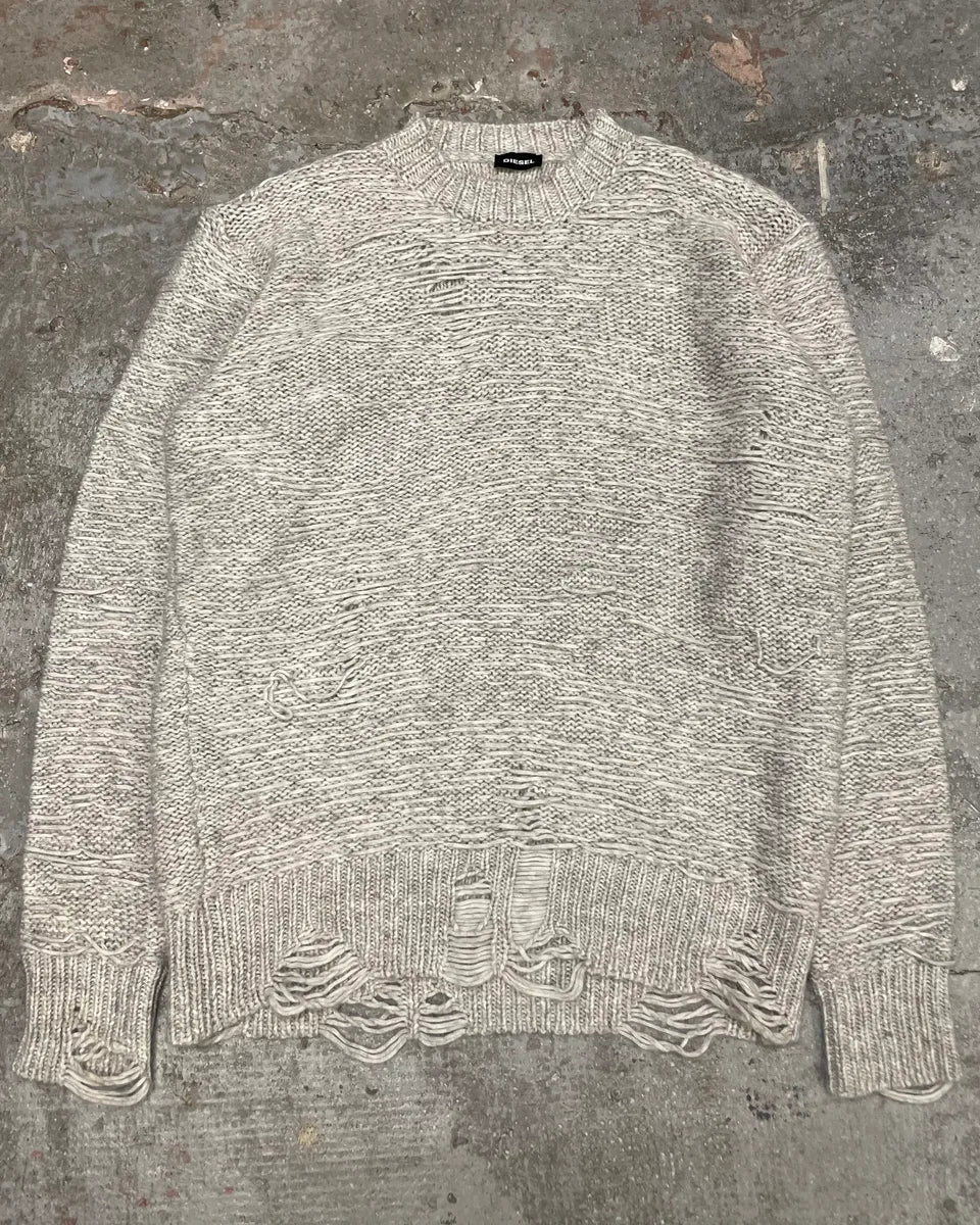 Diesel Distressed Grey Wool Sweater (M) 0