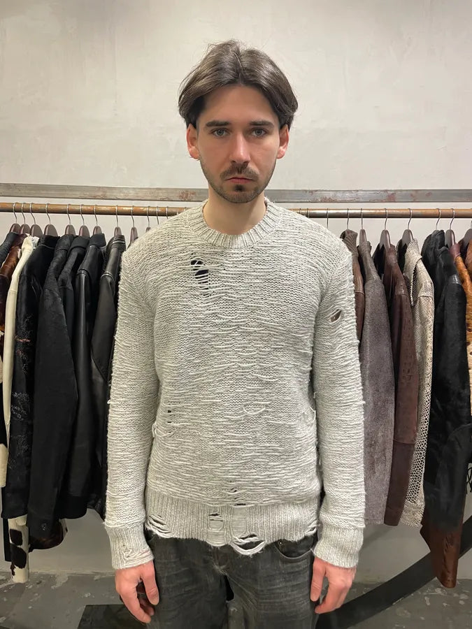 Diesel Distressed Grey Wool Sweater (M) 1