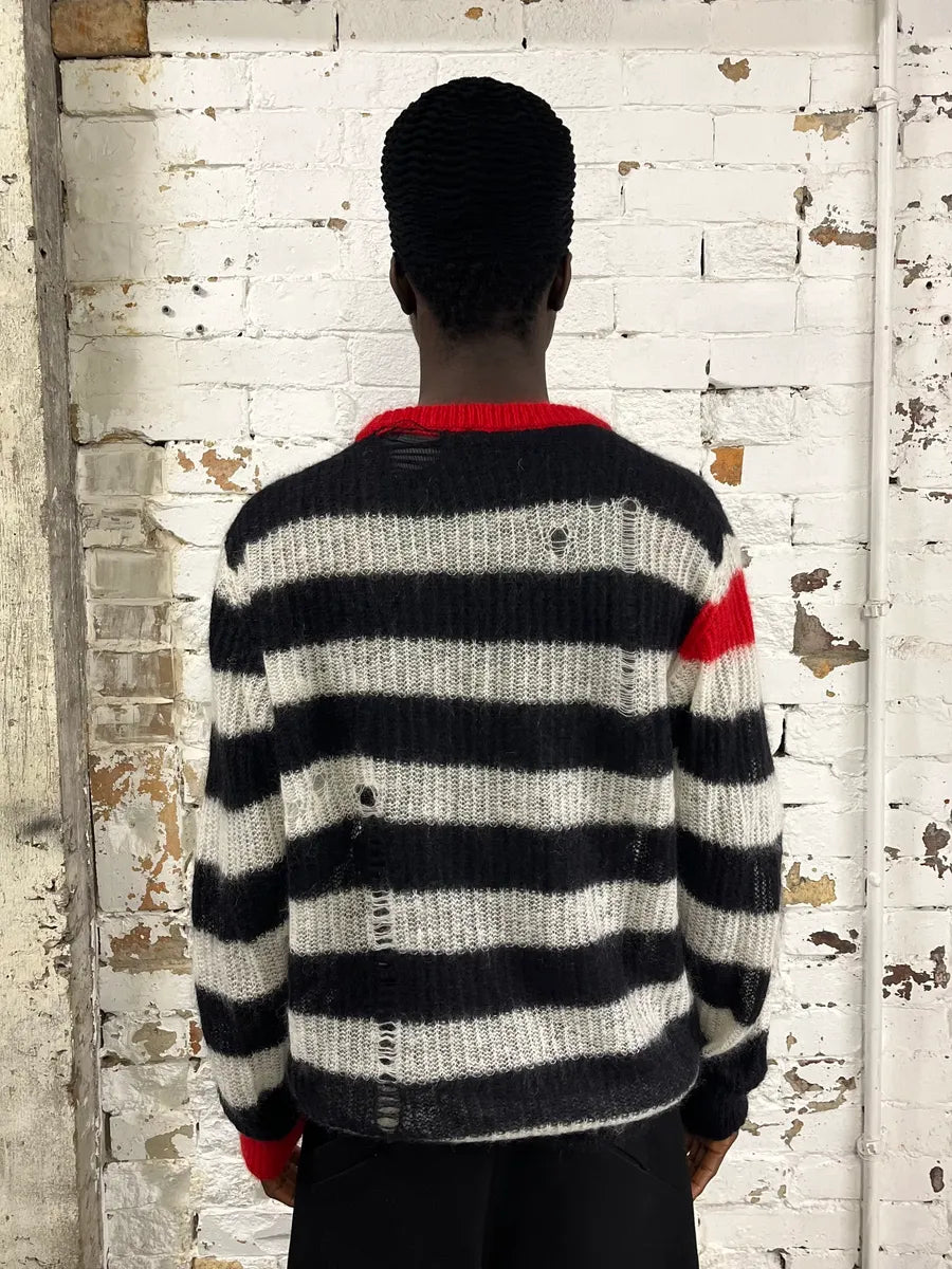 Diesel Distressed Striped Black Red & White Sweater bglynyR 1