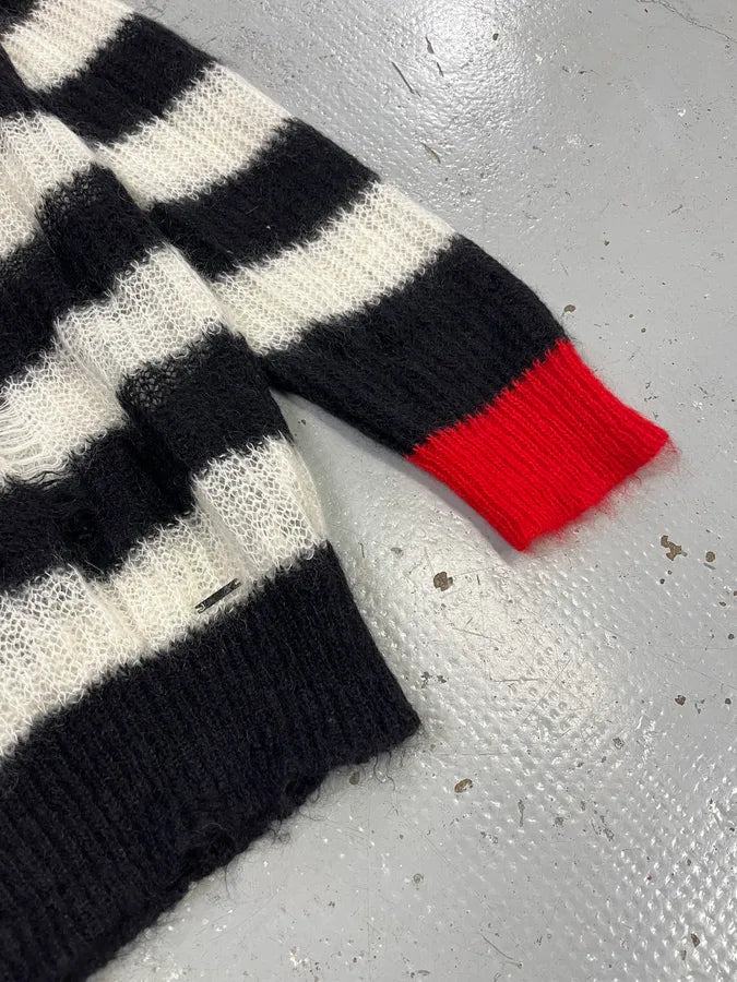 Diesel Distressed Striped Black Red & White Sweater bglynyR 5