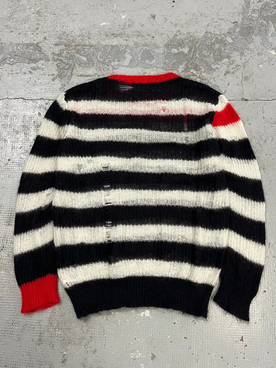 Diesel Distressed Striped Black Red & White Sweater bglynyR 6