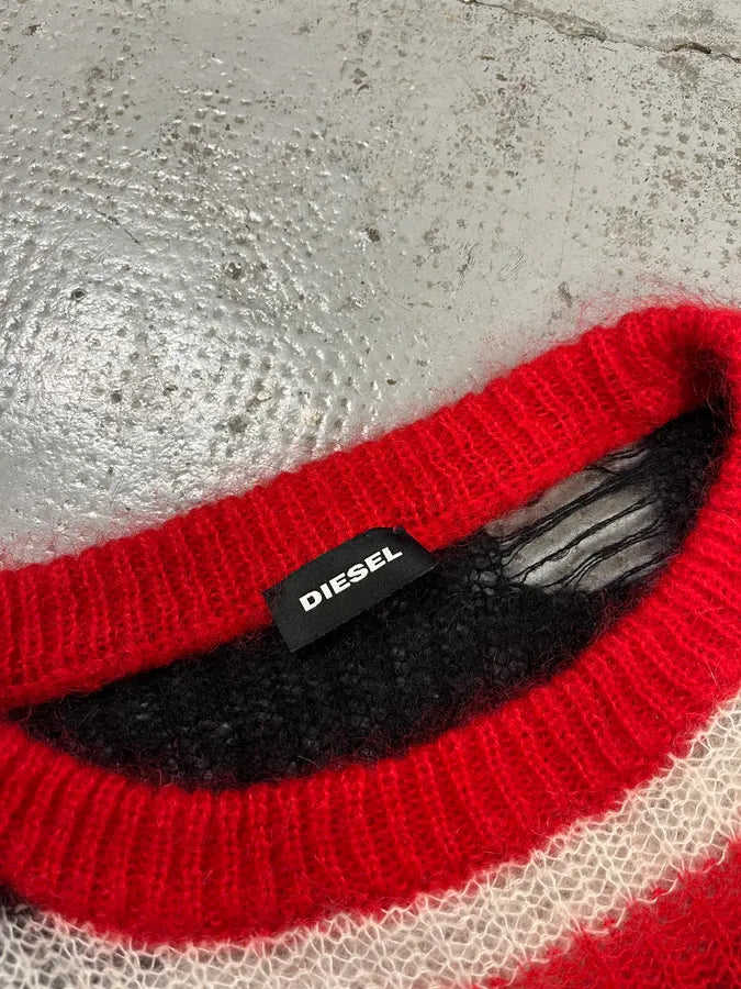 Diesel Distressed Striped Black Red & White Sweater bglynyR 7