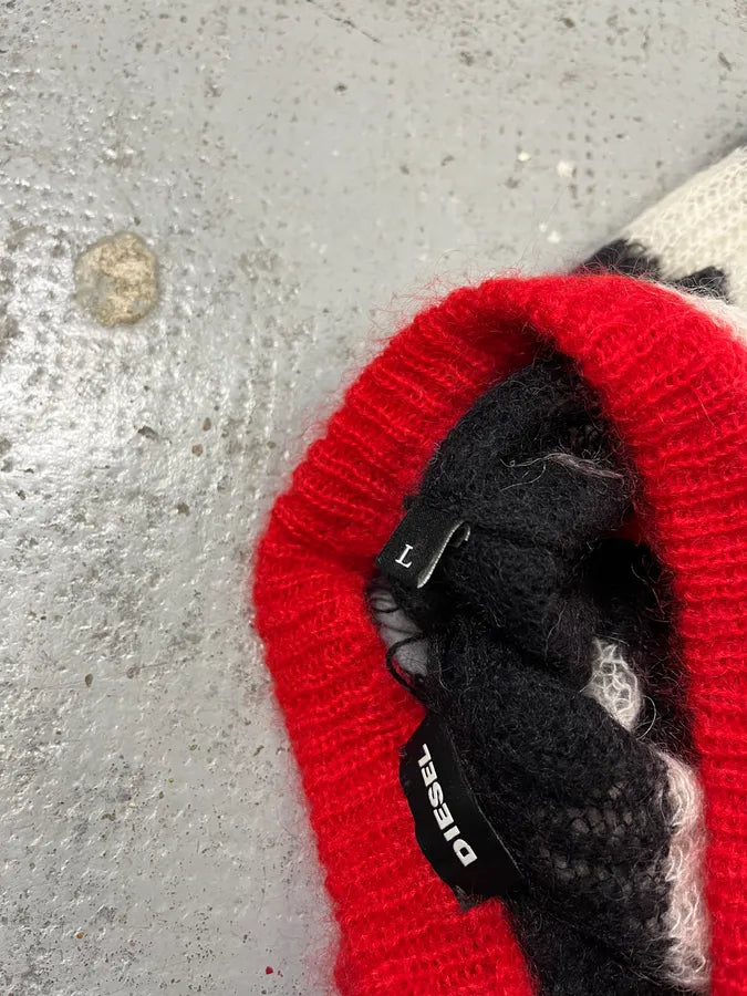 Diesel Distressed Striped Black Red & White Sweater bglynyR 8