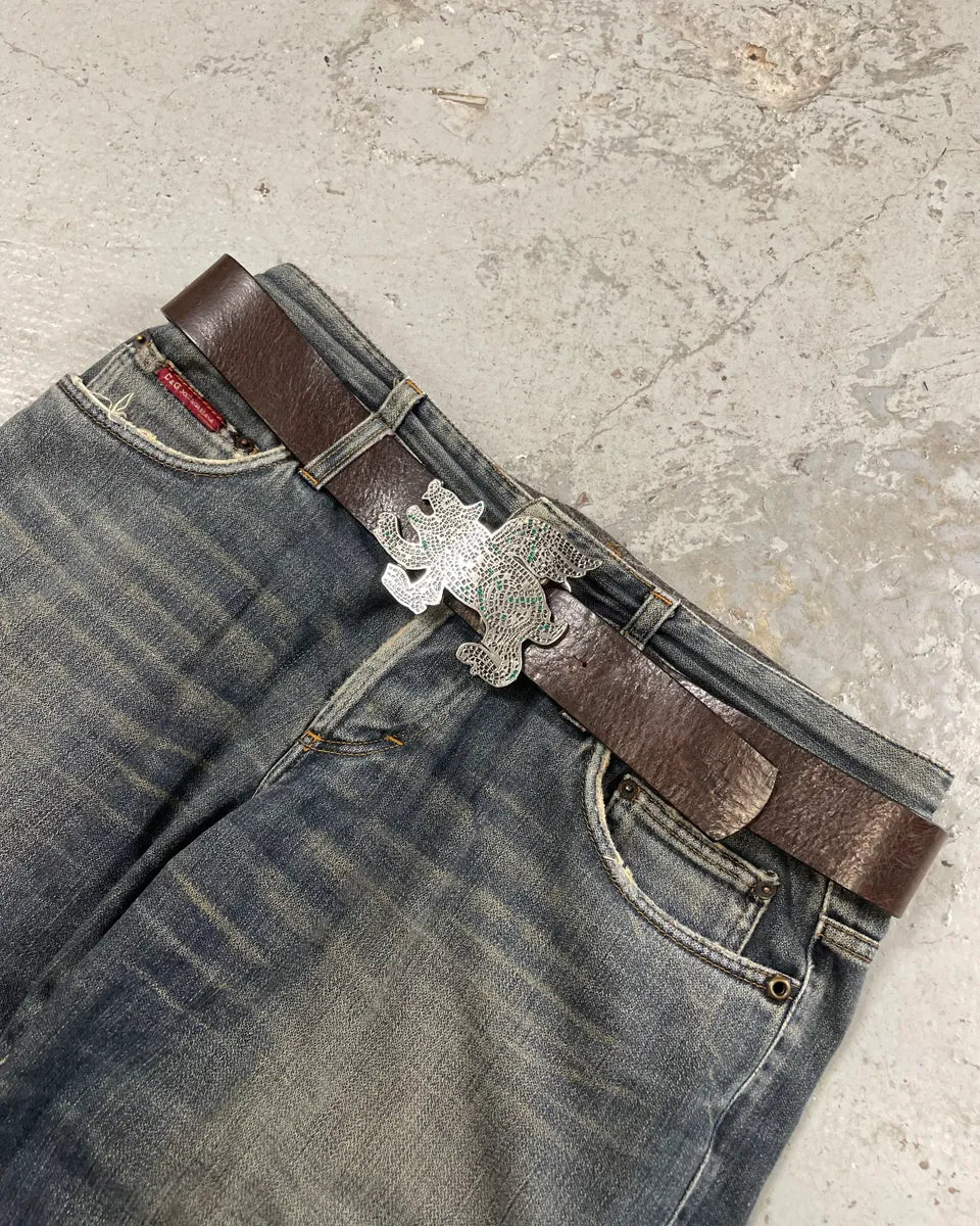 Diesel Evil Mosaic Buckle Black Leather Belt Wletlzq 0