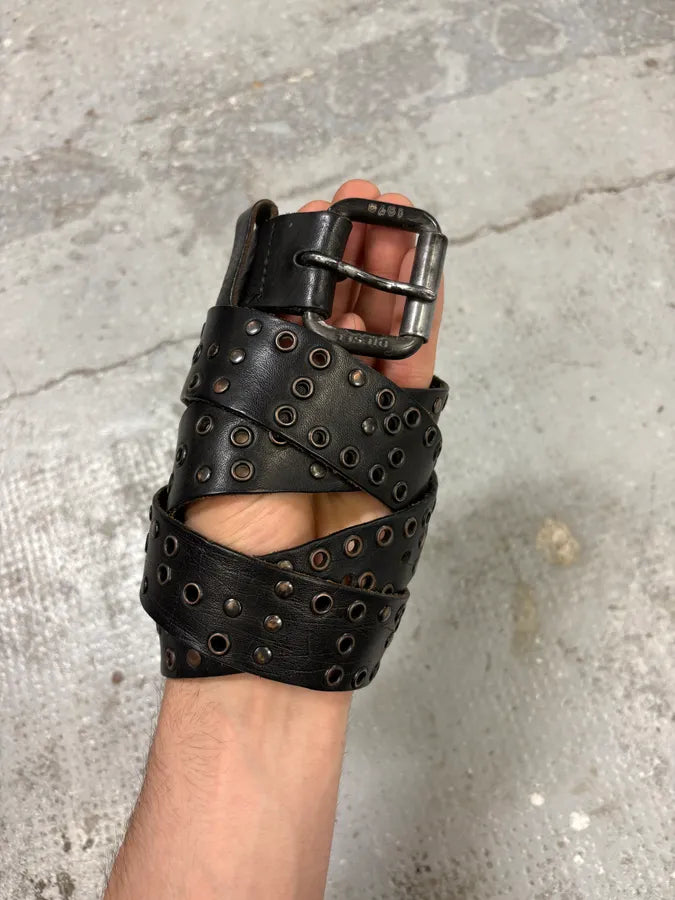 Diesel Eyelet Black Leather Belt tMKFCrr 2