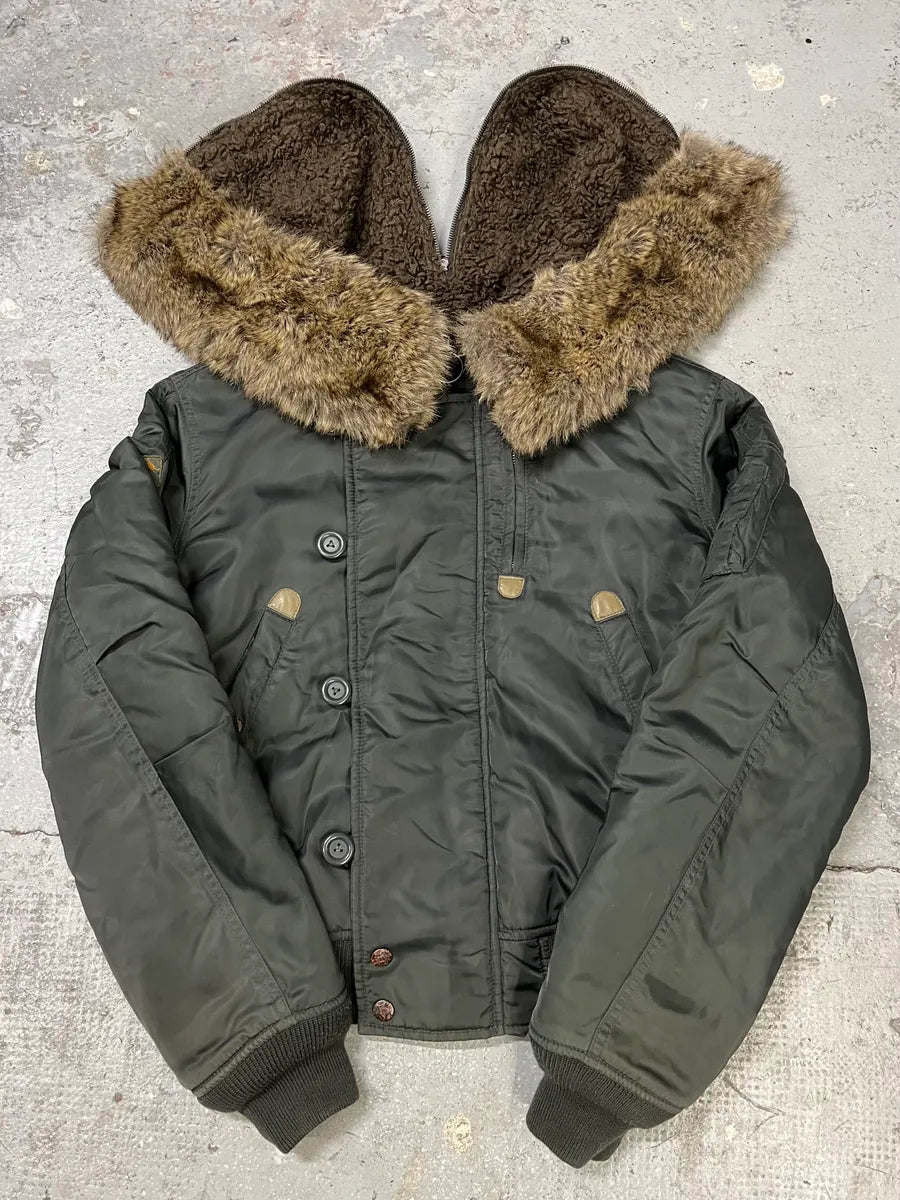 Diesel Faux Fur Zip Hooded Grey Bomber Jacket (M) BoIrDHx 0