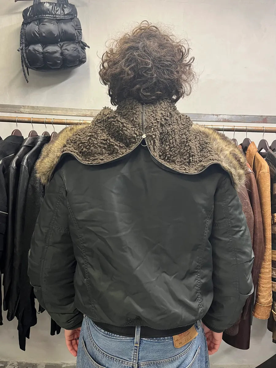 Diesel Faux Fur Zip Hooded Grey Bomber Jacket (M) BoIrDHx 3