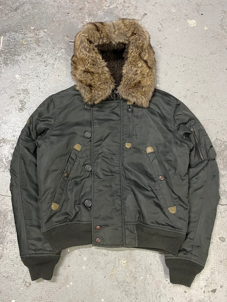 Diesel Faux Fur Zip Hooded Grey Bomber Jacket (M) BoIrDHx 4