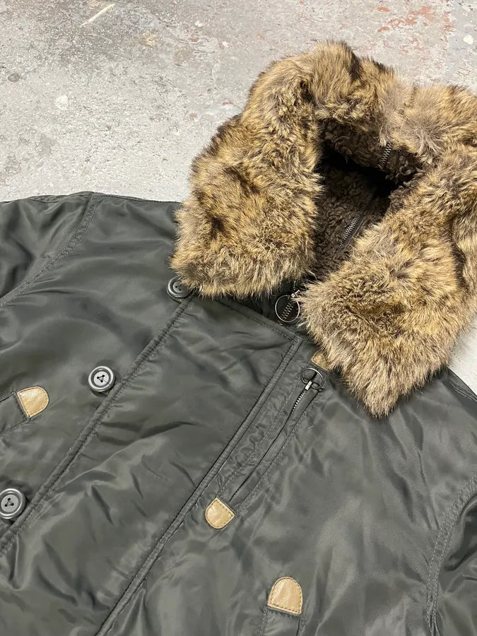 Diesel Faux Fur Zip Hooded Grey Bomber Jacket (M) BoIrDHx 5