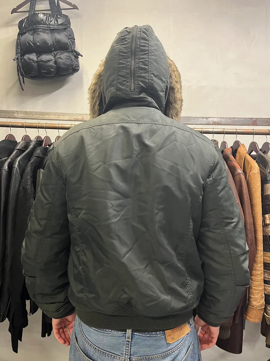 Diesel Faux Fur Zip Hooded Grey Bomber Jacket (M) BoIrDHx 6