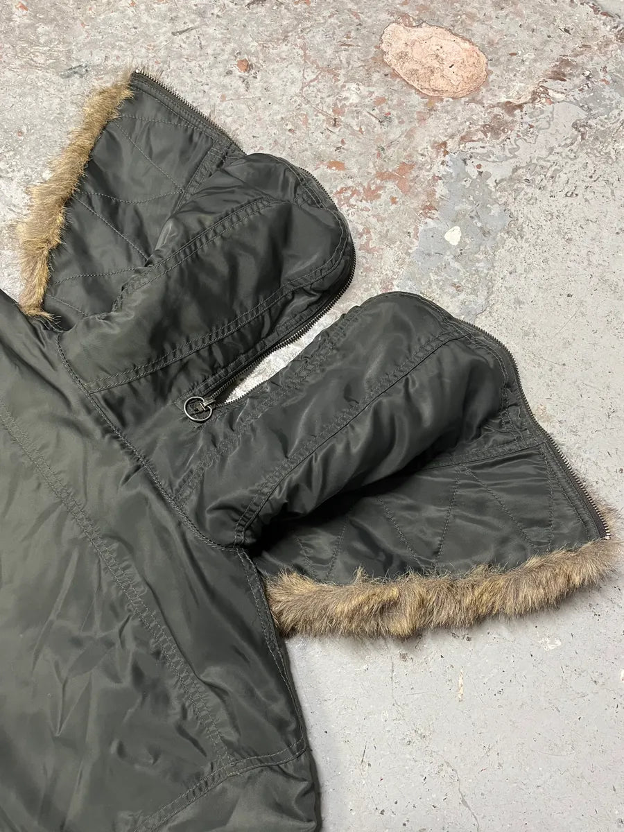 Diesel Faux Fur Zip Hooded Grey Bomber Jacket (M) BoIrDHx 8