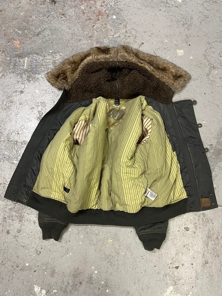 Diesel Faux Fur Zip Hooded Grey Bomber Jacket (M) BoIrDHx 9