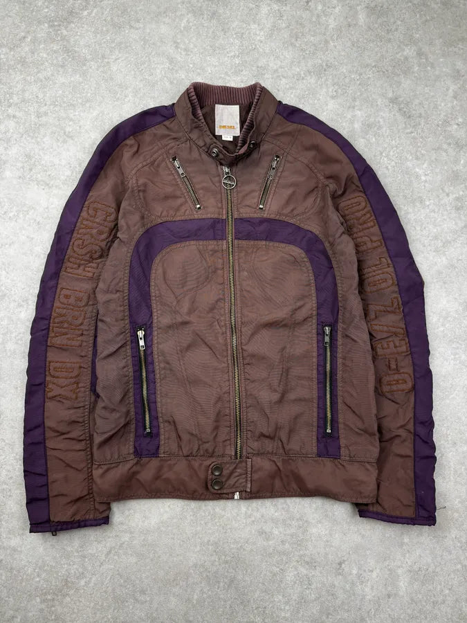 Diesel Brown & Purple Biker Nylon Jacket OUdTbbJ 0