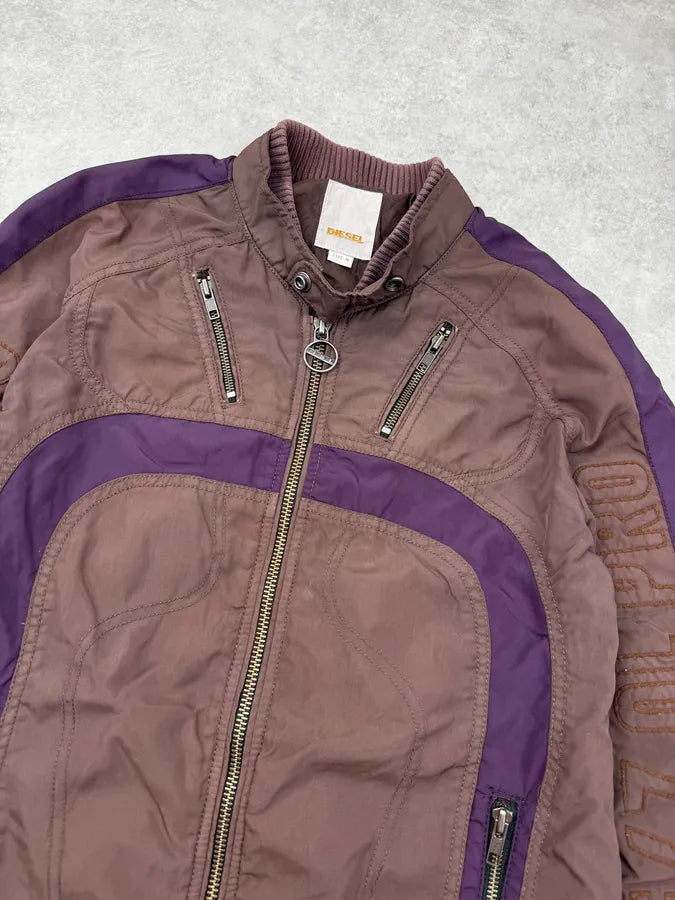 Diesel Brown & Purple Biker Nylon Jacket OUdTbbJ 4