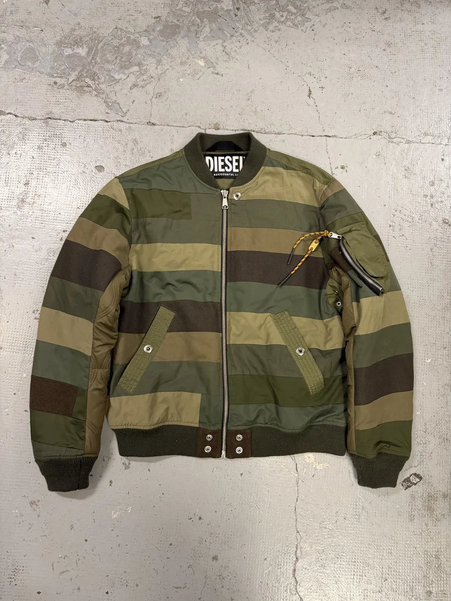 Diesel Green Irregular Green Bomber Jacket tebbarR 0