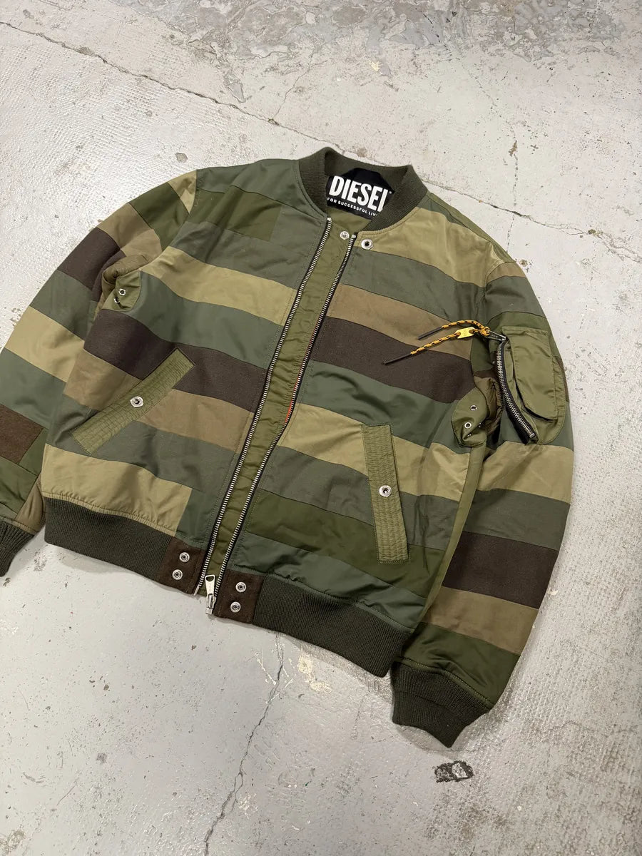 Diesel Green Irregular Green Bomber Jacket tebbarR 3