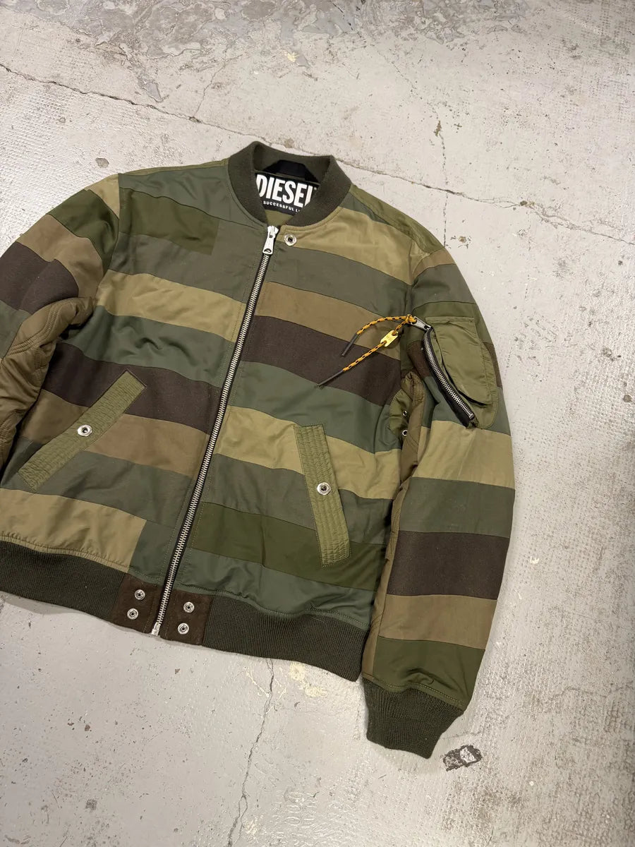 Diesel Green Irregular Green Bomber Jacket tebbarR 4