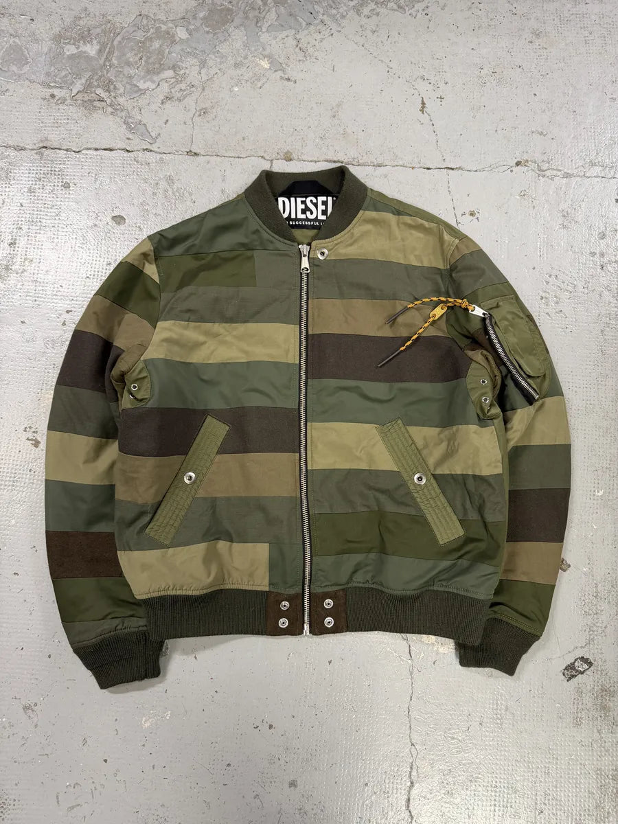 Diesel Green Irregular Green Bomber Jacket tebbarR 5