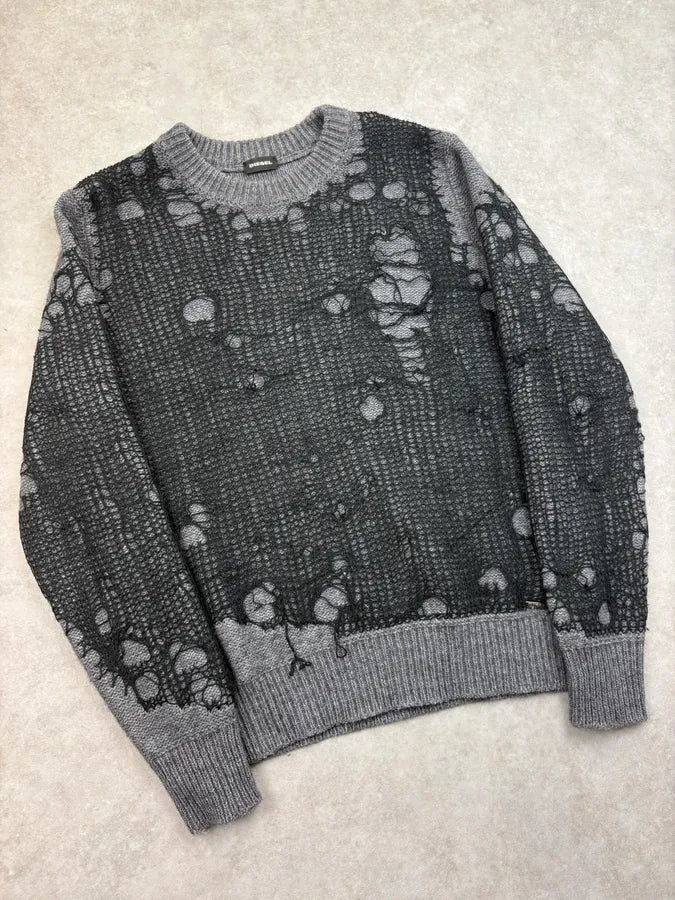 Diesel Grey & Black Cobweb Contemporary Sweater unQWJvF 3